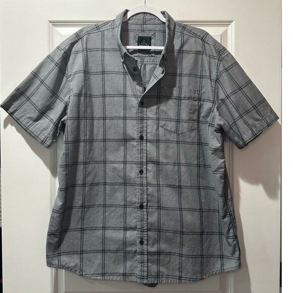 Prana | Size: XXL | Organic‎ Cotton short sleeve button front shirt plaid gray - Picture 1 of 7